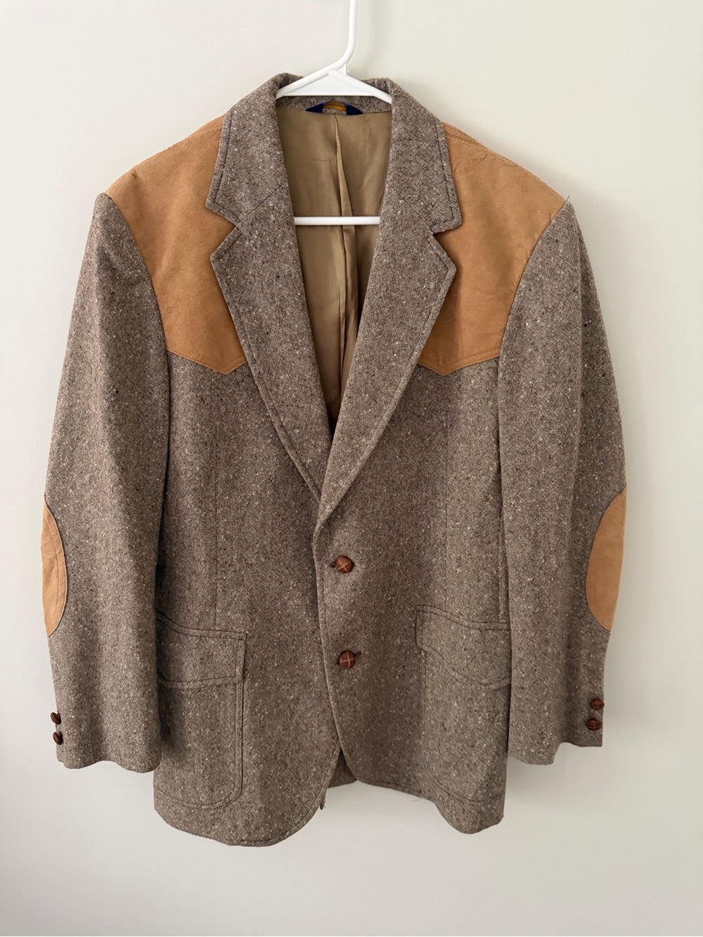 Pendleton Brown Tweed Blazer with Tan Suede Shoulders & Elbow Patches
